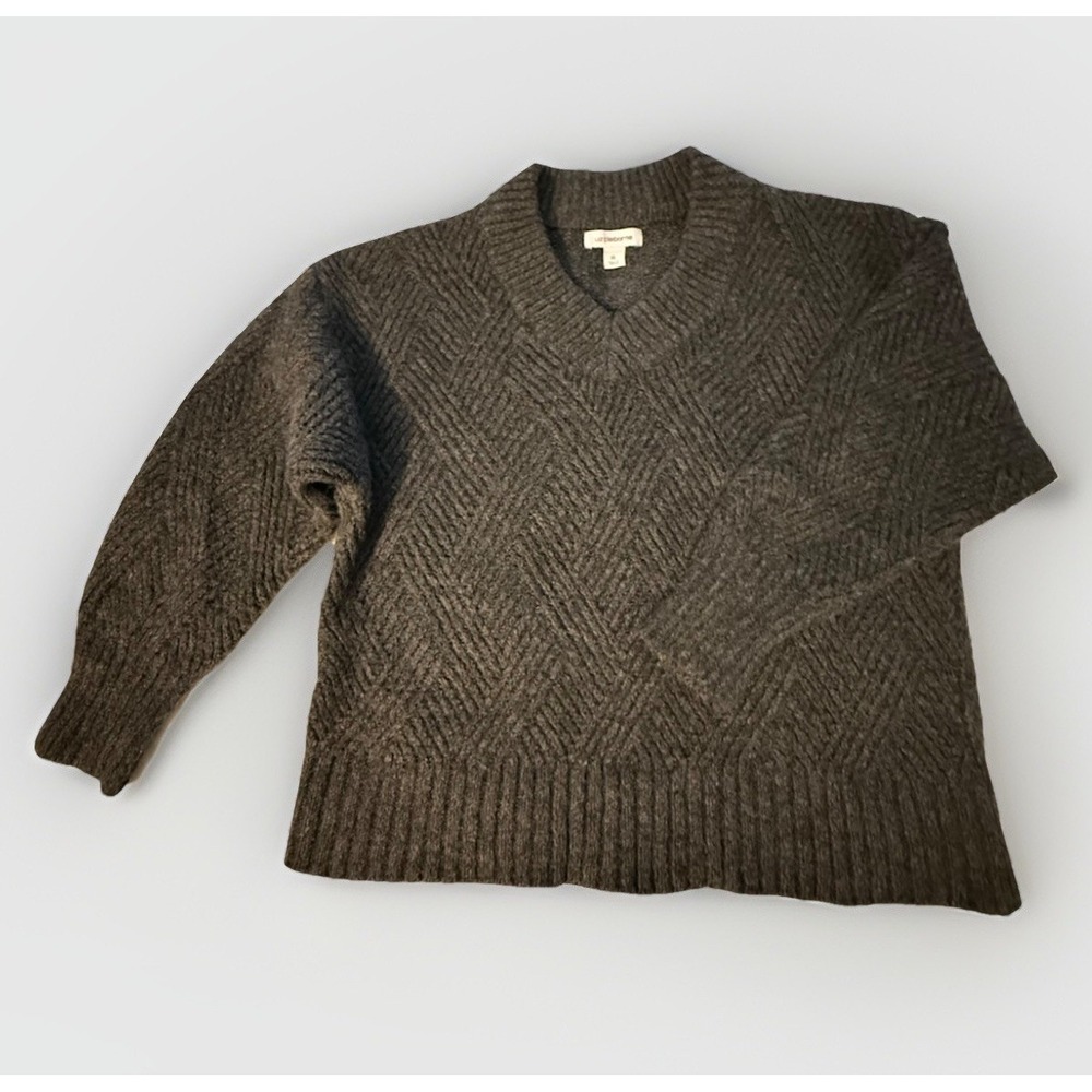 Liz Claiborne Gray Sweater Diamond Ribbed Crisscross Pattern Cozy Chunky Knit XL